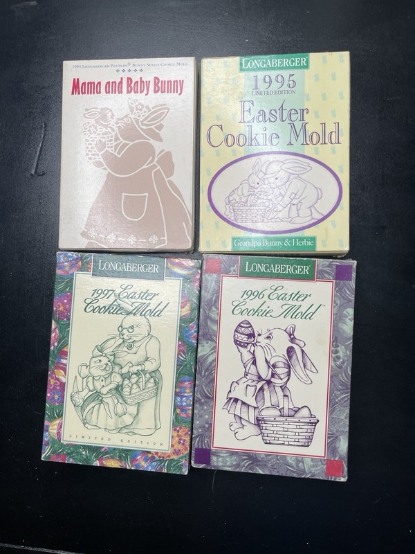 Longaberger 1990s Easter Cookie Molds Lot of 4 Bunnies Eggs Spring “94-“97