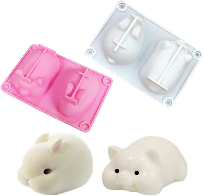 2Pcs 3D Rabbit Pig Silicone Mousse Cake Mold Bunny Piggy Baking Tray Dessert Mol