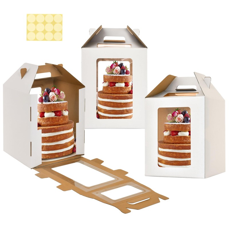 XININSUN 3Pack Tall Cake Boxes for Tier Cakes with 4 windows 10x10x12Inch cak…