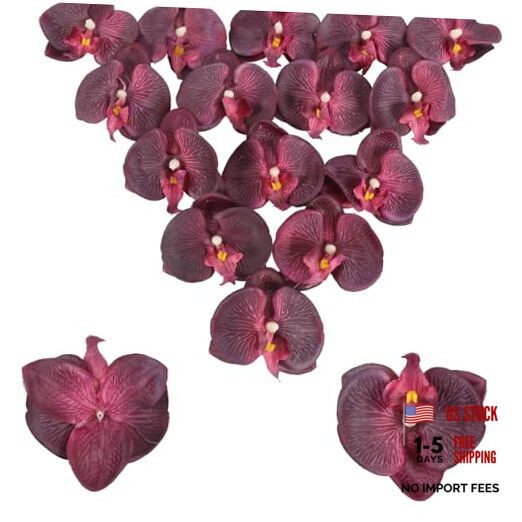 Flowers Artificial Orchids Heads 15PCS Faux Orchid 3.35″ Fake Flower Burgundy