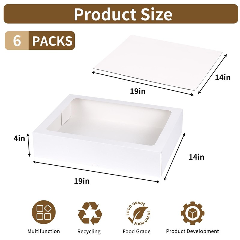 6 Pack 19x14x4 Inch Large Sheet Cake Boxes with Thick Cake Boards, White Rect... gallery
