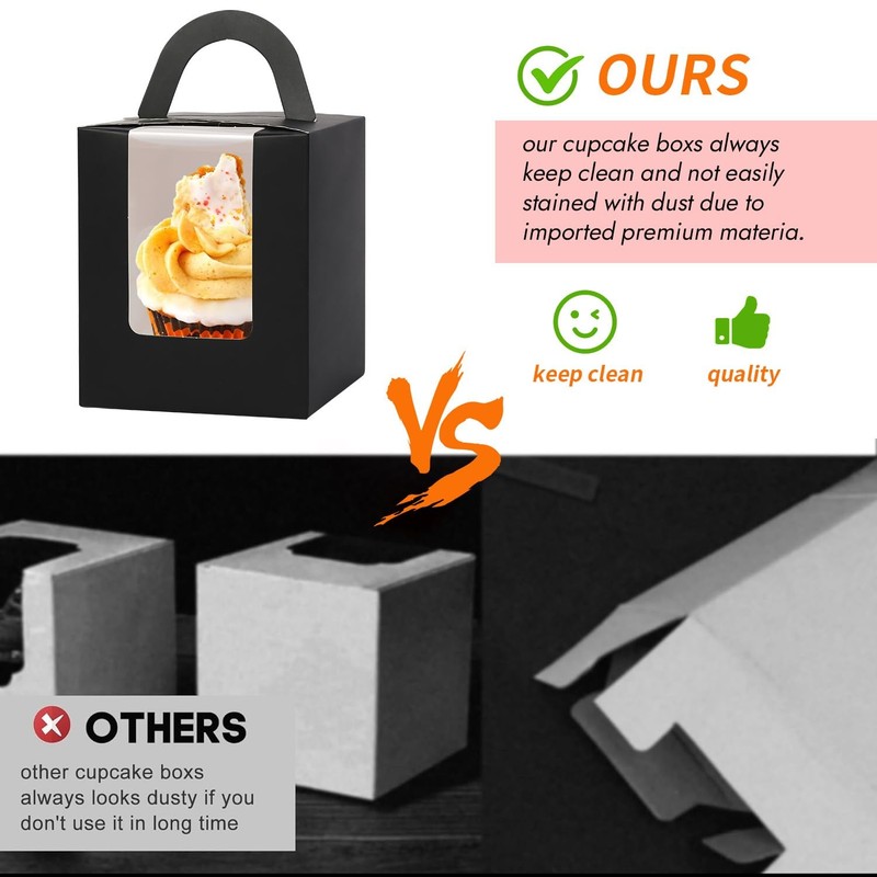 70Pcs Black Portable Cupcake Boxes Individual with Handle,Individual Cupcake ... gallery
