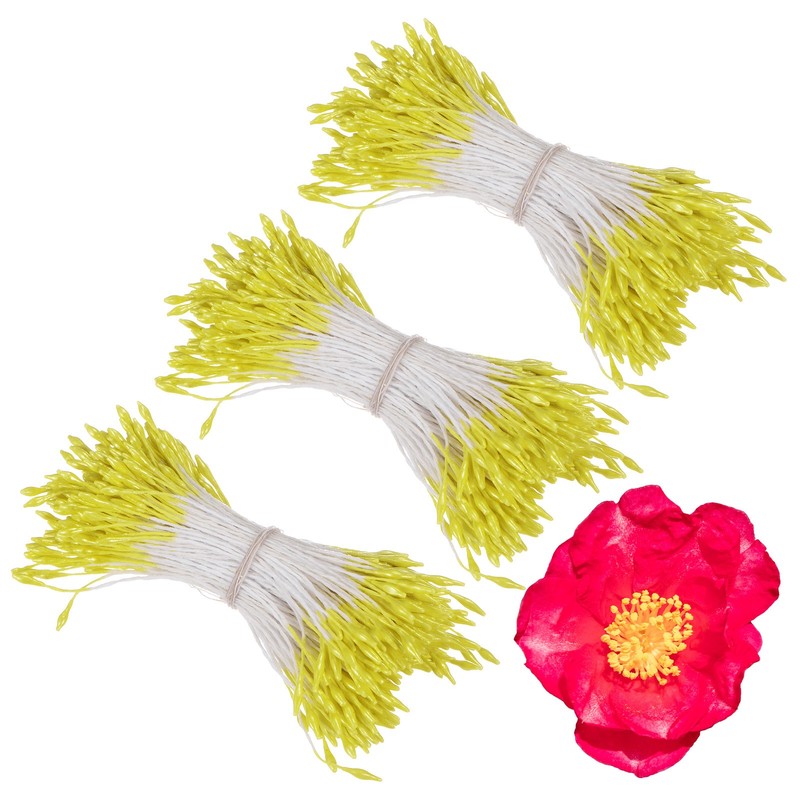 1080 Pack Double Heads Flower Stamen-1mm Flower Pistil for DIY(Yellow)