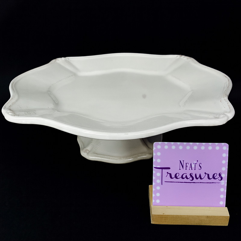 Signature ISBELLA Ivory Embossed Edge Scalloped 13″ Pedestal Cake Stand Plate