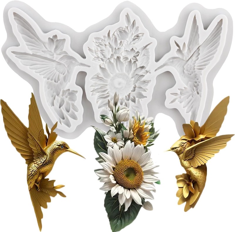 Lingzhi Hummingbird Fondant Molds Daisy Flower Silicone Mold for Cake Decoration