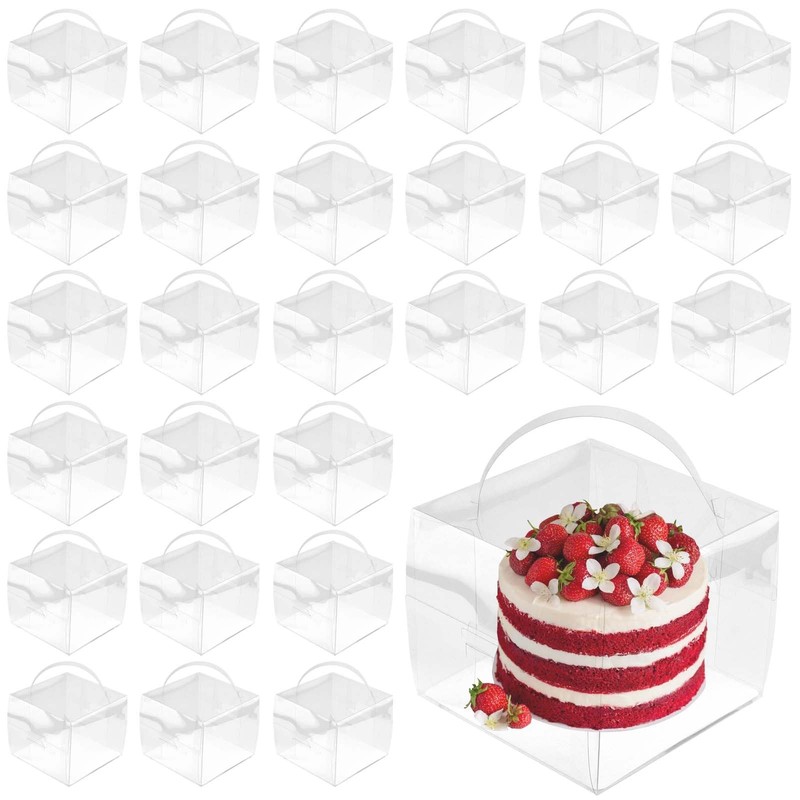 60 Pieces 5 x 5 x 4 Inch Clear Cake Boxes with Handles & Cake Boards Transpar…