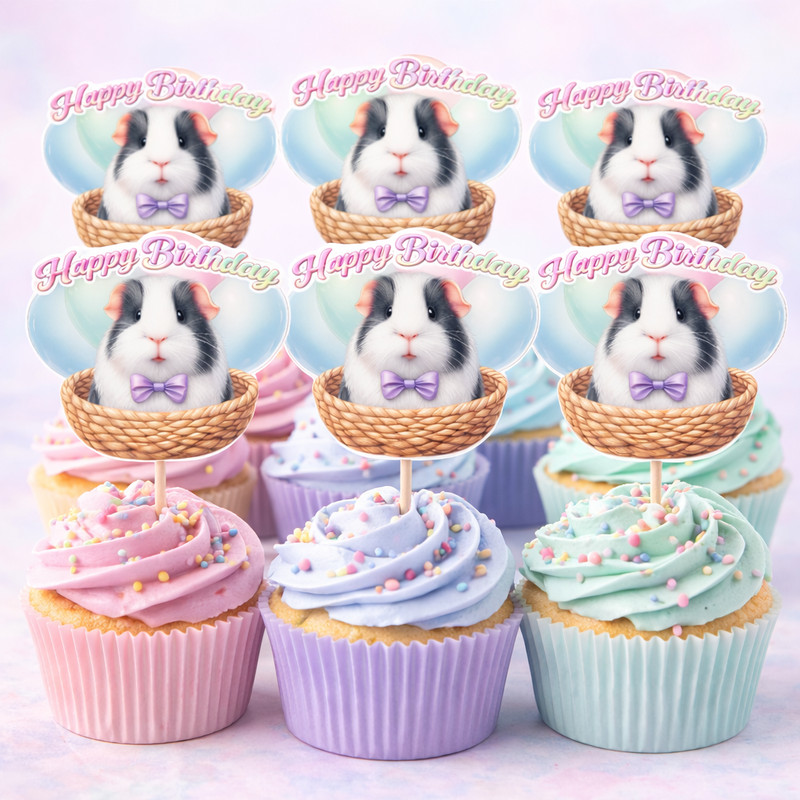 Personalized Guinea Pig Cake Topper & 12x Cupcake Topper Bundle gallery