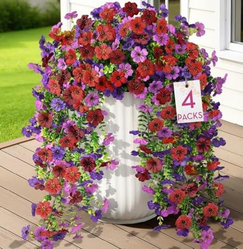 PCS Artificial Fake Hanging Flowers for Outdoor 4 Red Brown Purple Deep Purple gallery