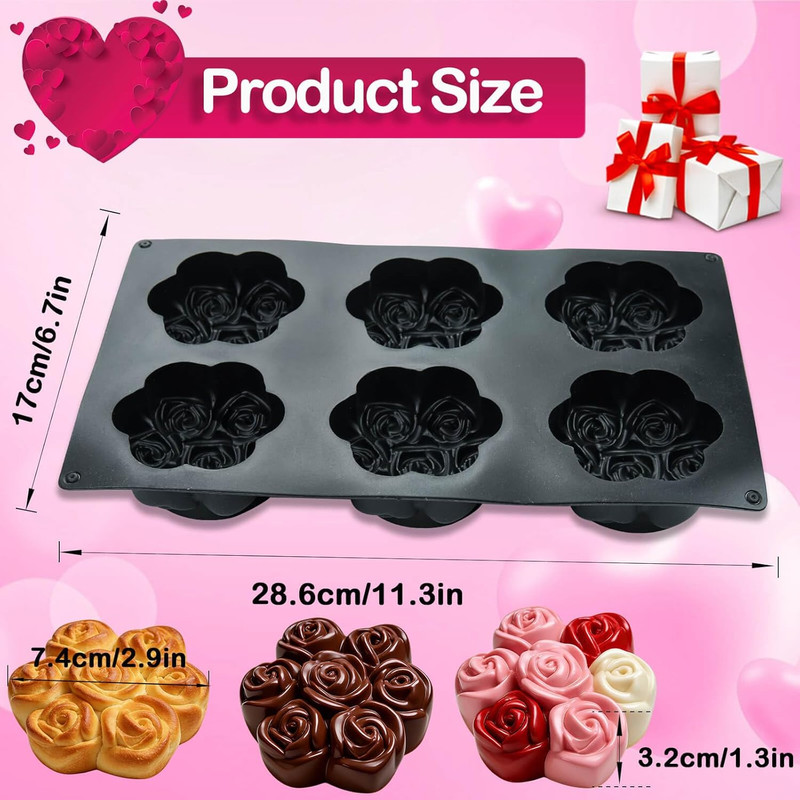 Rose Flower Silicone Mold for Chocolate, Candy, Wax, 6 Cavity Large Baking Mold gallery