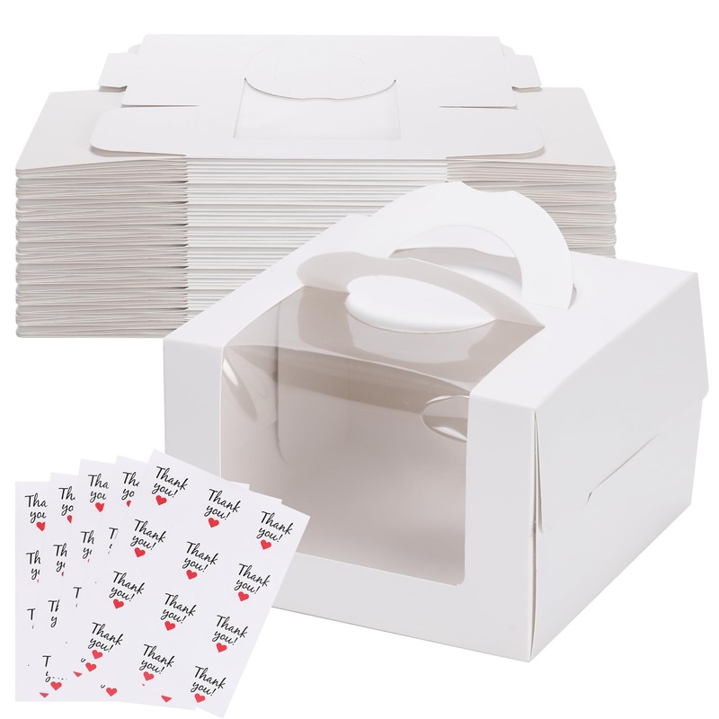 20pcs 6x6x4" Cake Boxes with Handle and window Cake Boards 20 Boxes & 20 Boar...
