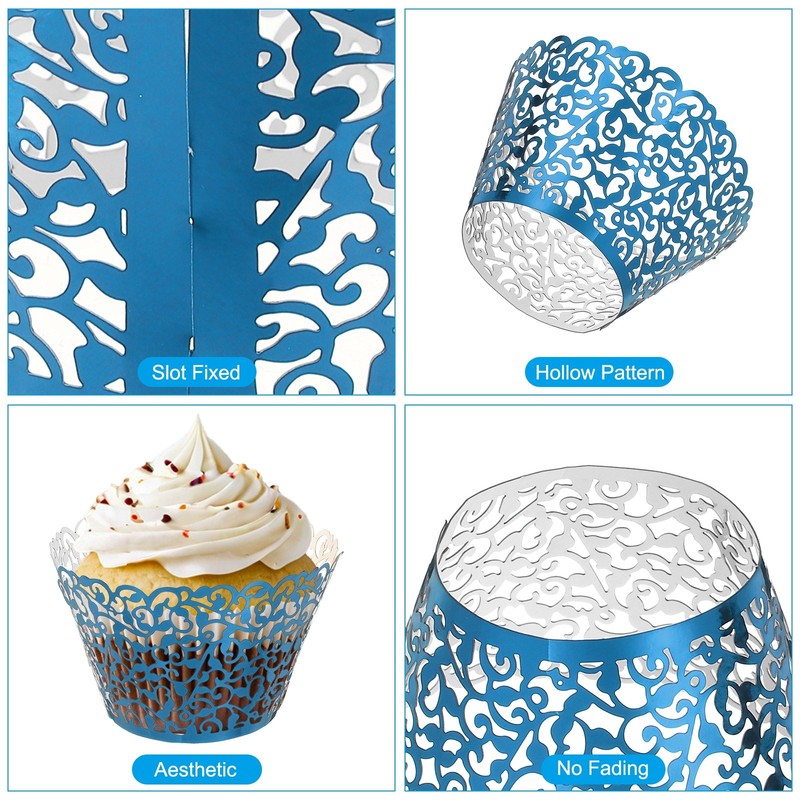Cupcake Wrappers Paper, 50 Pack Baking Cups Vine Decor, Reflective Blue gallery