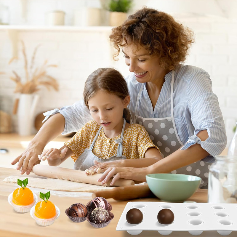 Sphere Chocolate Molds, 15 Cavity 3D Ball Molds Silicone, Small Semi Sphere Cand gallery