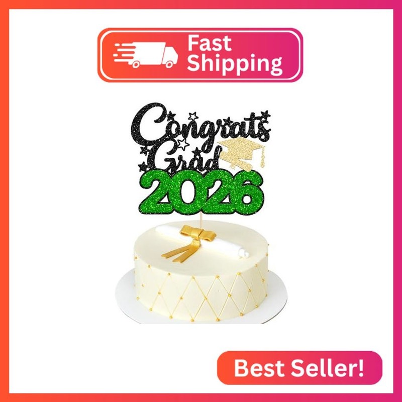 Gyufise 1 Pack Congrats Grad Cake Topper Green 2026 Graduation Cake Decoration G
