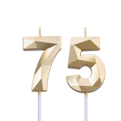 2 inch & 57 Birthday Candles, 3D Diamond Number 75th & 57th Cake Gold 75 Gold gallery