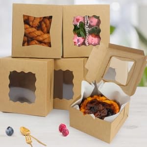 6x6x3-Small- Bakery-Boxes-with-Window-Brown-Cookie-Boxes-Kraft-Treat-Boxes-Ch... gallery