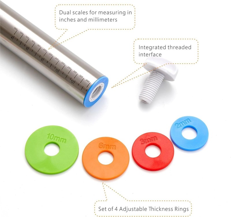 Rolling Pin with Thickness Rings, Fulimax 17" Adjustable Stainless Steel Rolling gallery