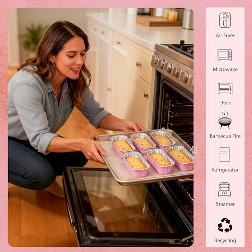 PACK Mini Cake Pans with Lids and Spoons,Rectangular Aluminum Foil 50 Pink gallery