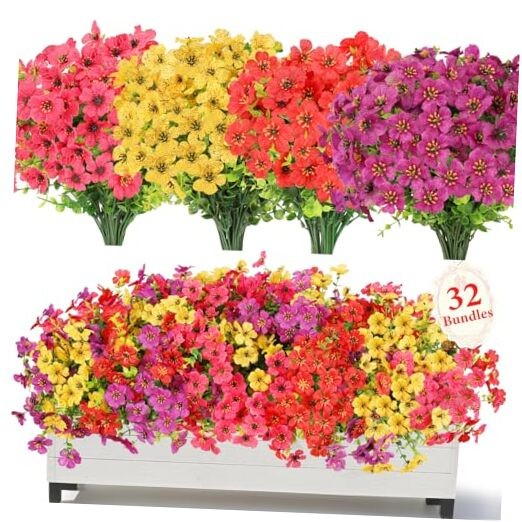 32 Bundles Artificial Flowers for 32 pcs Red+hot Pink+yellow+purple gallery