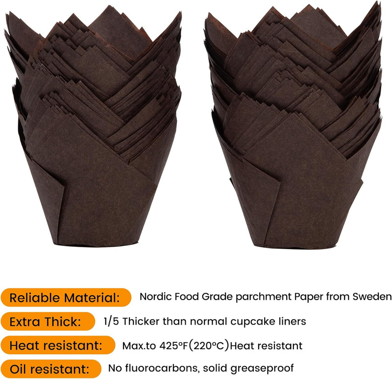Nordic Paper100Pcs Large Size Brown Tulip Cupcake Liners for Baking Cups EU Parc gallery