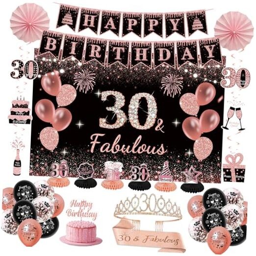 30th Birthday Decorations for Women – Rose Gold 37Pcs Complete Rose Gold 30th