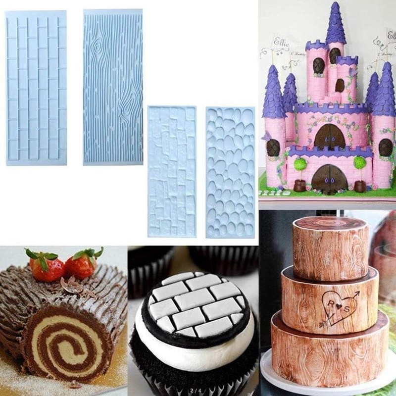 Juego de 6 moldes con textura para fondant, con relieve de corteza de árbol gallery