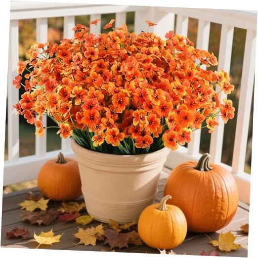 24 Bundles Artificial Fall Flowers Outdoor Indoor 24 PCS Orange