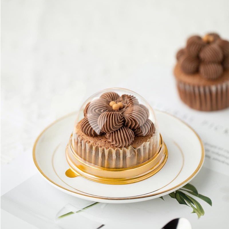 100 Pack Clear Plastic Mini Cake with Dome Lids,Plastic Mini Cupcake Containe... gallery