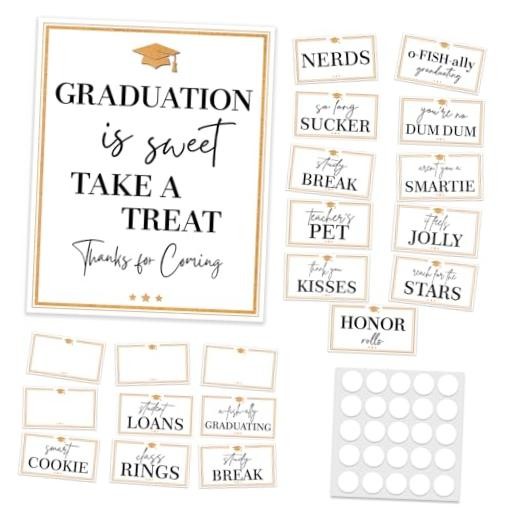 2026 Graduation Candy Buffet Labels – Shining Gold Glitter