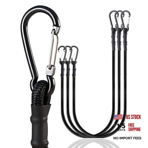 Carabiner Bungee Cords Heavy Duty Outdoor Black 60 Inch 3 Pcs
