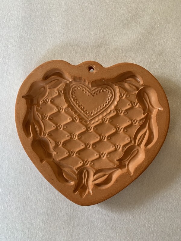 Vintage Cotton Press Quilted Heart Terra Cotta Clay Cookie Mold