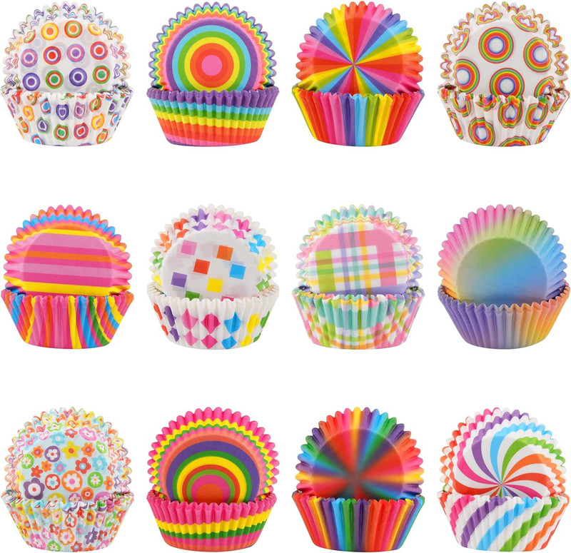 600 Pack Rainbow Cupcake Liners Cupcake Baking Cups Standard Size Rainbow Muffin