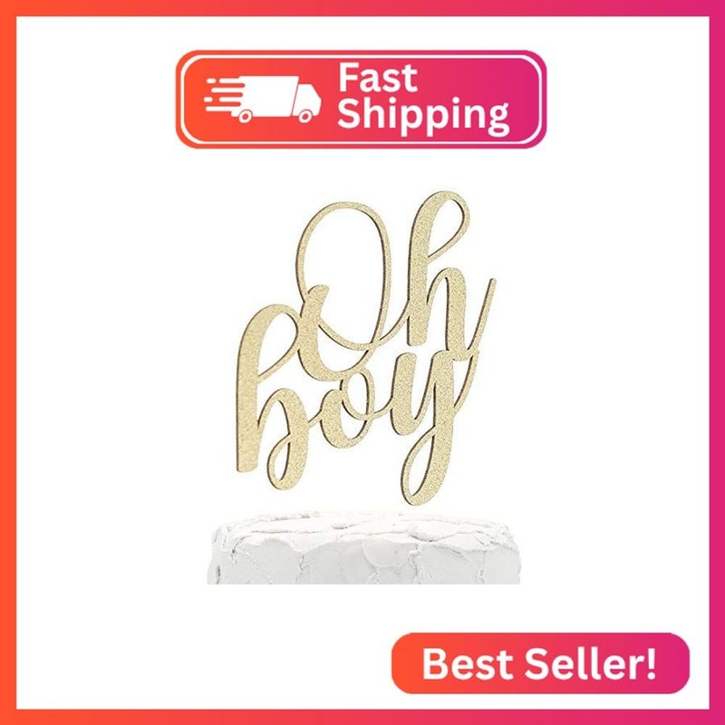 NANASUKO Baby Shower Cake Topper – Oh boy – Double Sided Gold Glitter – Premium