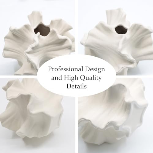 Ceramic Vase - Set of 2 for Home Decor,White Flower Shape Flower Shape White gallery
