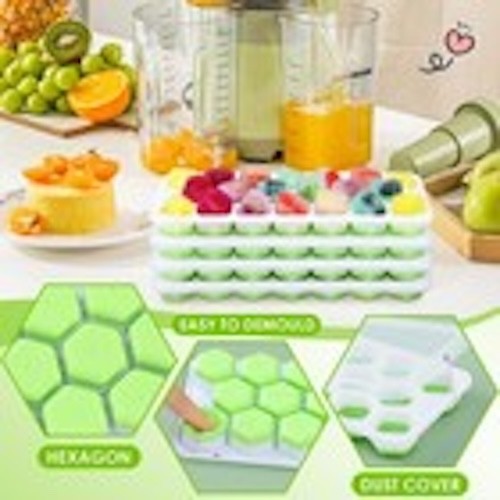 Ice Cube Tray Easy-Release Hexagonal 20-Ice Cube Trays Silicone Molds with Lids gallery