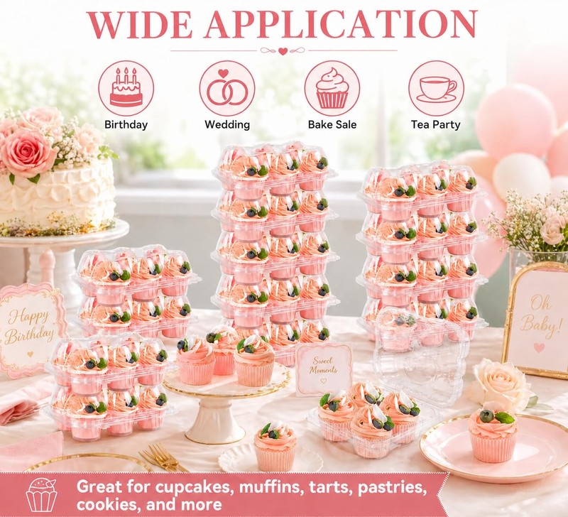 Cupcake Containers Holder - 6 Counts x 30 Sets Stackable Cupcake Boxes Carrie... gallery