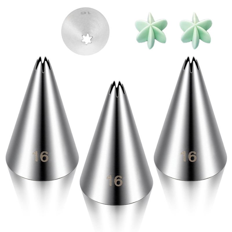 3 PCS #16 Cake Decorating Piping Tips Open Star Stainless Steel Frosting