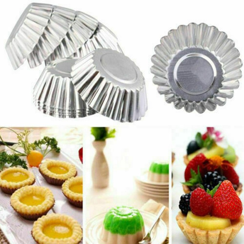 50Pcs Egg Tart Aluminum Silver Cupcake Cake Cookie Mold-Mould Tin Baking Tool gallery