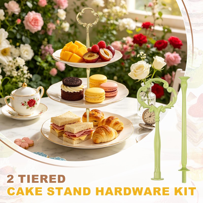 3Set 2-Tiers Cake Tray Stand Handle for Cake Plate, Green(Flower) gallery