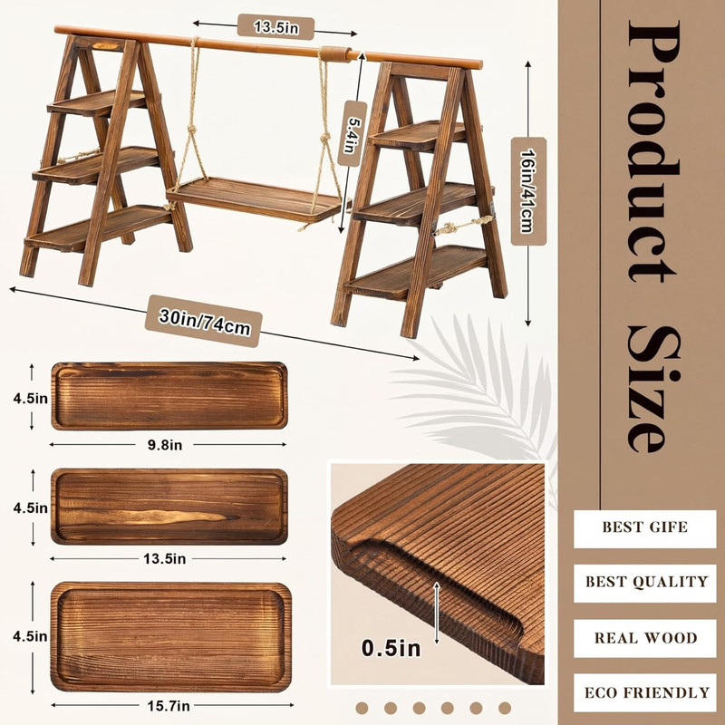 3-Tier Wooden Cupcake Stand with Platter - Foldable Dessert Display (Dark Walnut gallery