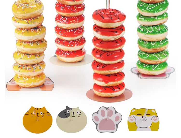 Acrylic Donut / Bagel Stand for Dessert Table, 4 Pack Kid Party Pet Prints