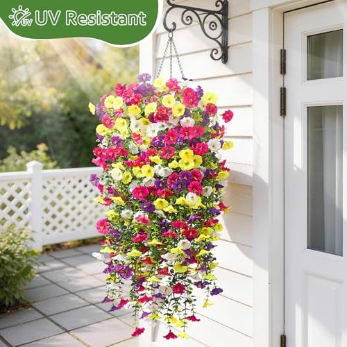 Artificial Hanging Flowers for Outdoors UV ResistantPCS Faux 4 A Summer Color gallery