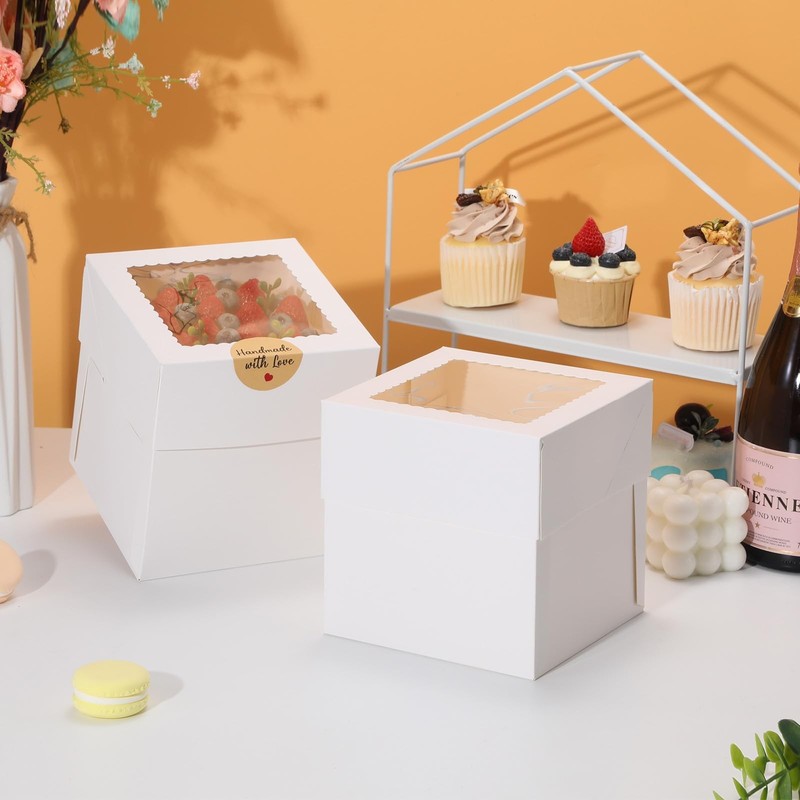 15Pcs 6x6x6 Inches Mini Cake Boxes, Square Bakery Boxes with Window, Cake Con... gallery
