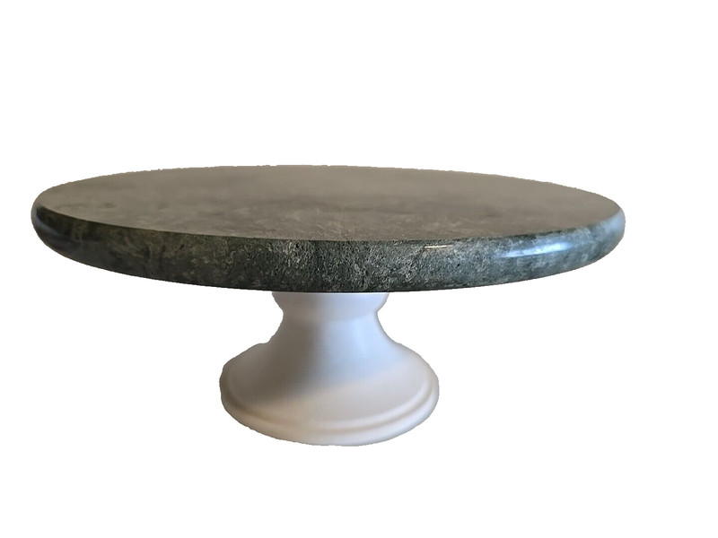 Marble Top With Wooden Off White Stand Handcrafted 11” D- 4.5” Tall