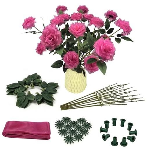 21PCS DIY Handmade Chiffon Ribbon Roses (Semi-Finished Product) - Rose Red gallery