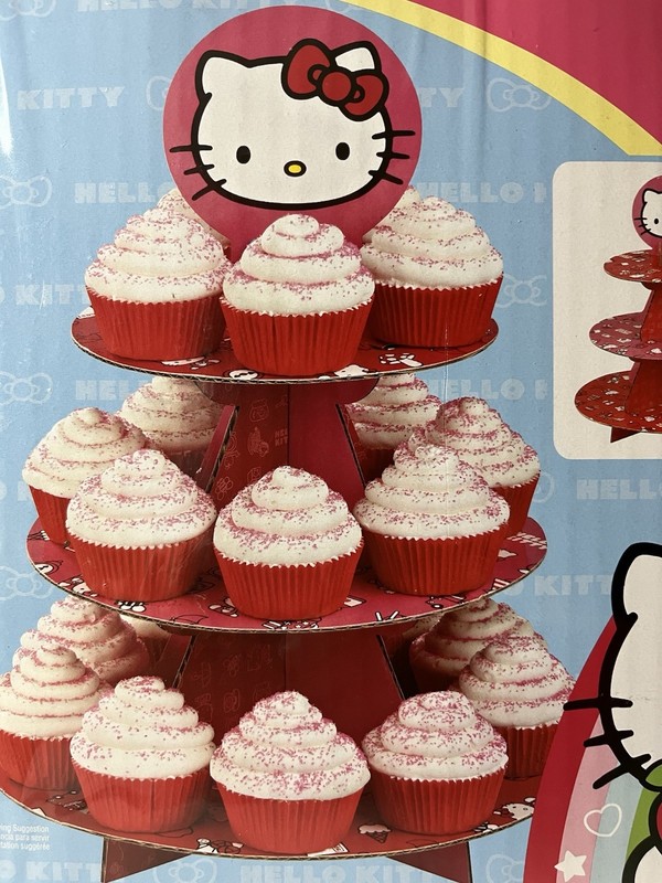 Wilton Hello Kitty Cardboard Cupcake Stand-- Holds 24 Cupcakes 3 Tiers 15"--New gallery