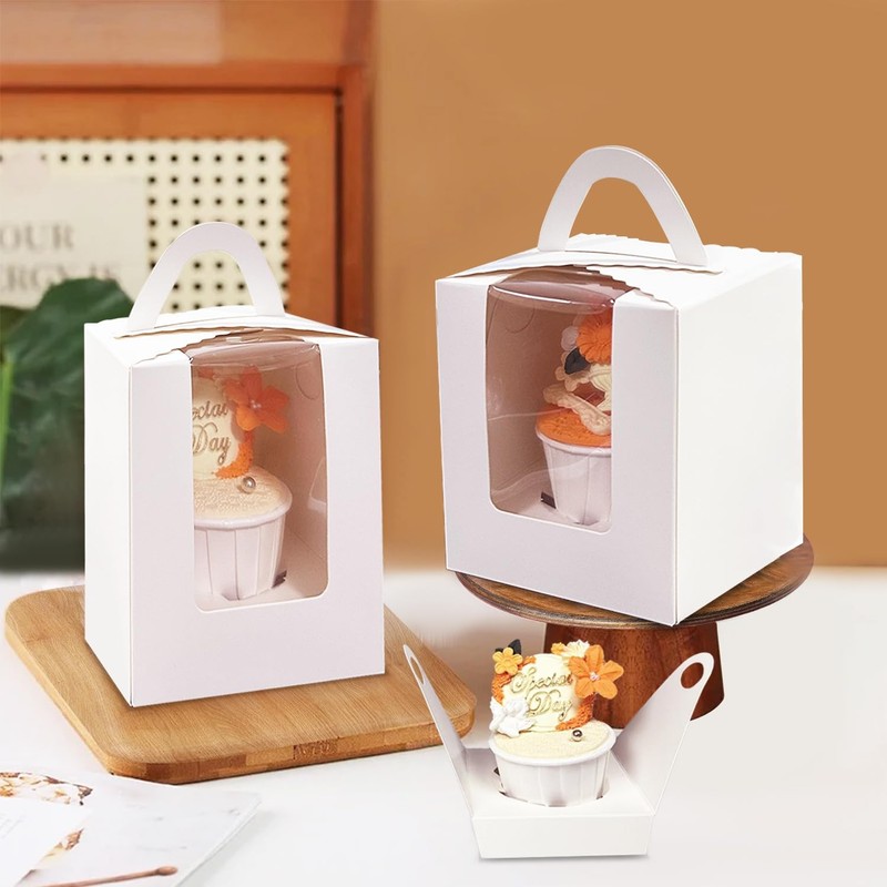 White Single Individual Cupcake Carrier Box With Window 3.6x3.6x4.3 In 60 PCS gallery