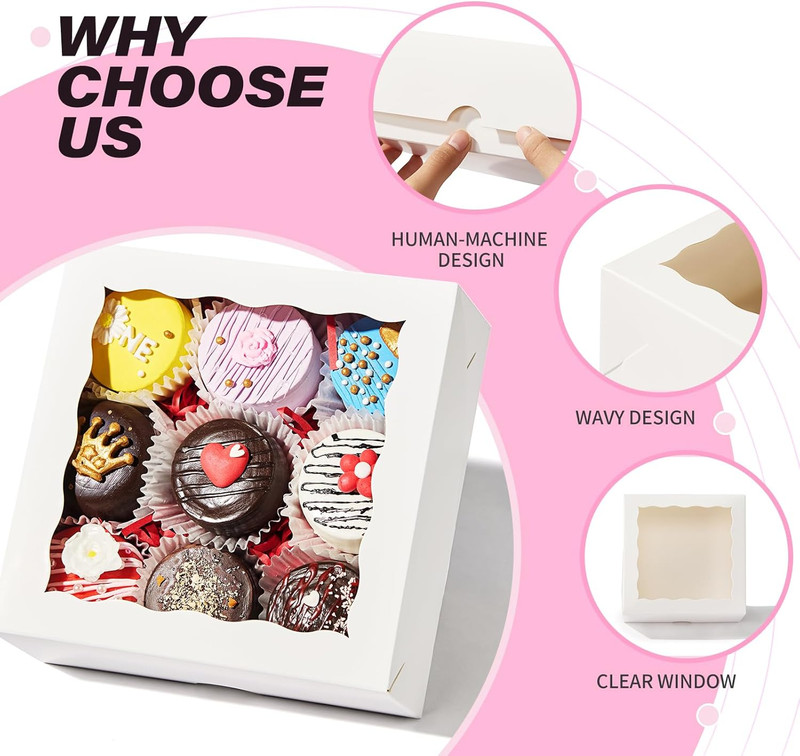 15Pcs Cookie Boxes with Window, 6X6X2.5In White Bakery Boxes for Treats, Small C gallery