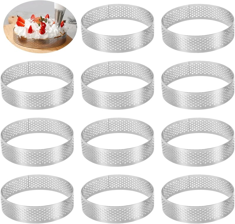 16 Pieces 2 Inch 304 Stainless Steel Tart Ring,Perforated Tart Rings Round Cake
