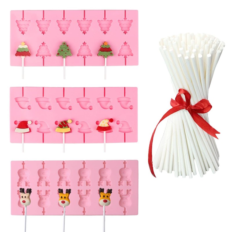 Silicone Lollipop Molds 3 PCS 12 Cavity Hard Candy Chocolate With 100 Sticks