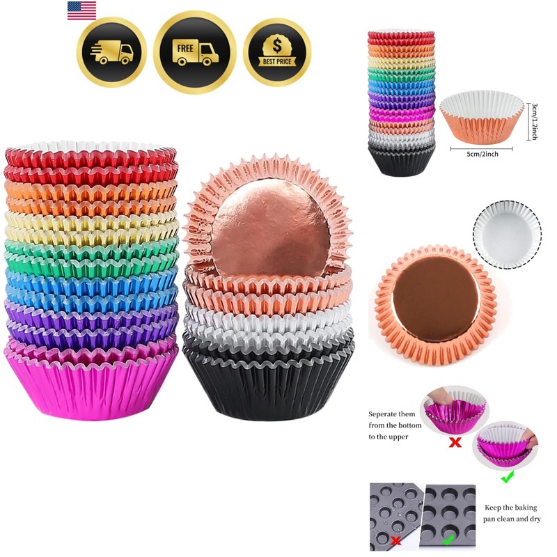500pcs Foil Cupcake Liners for Baking 10 Colors Standard Size 2in | Foil Cons…